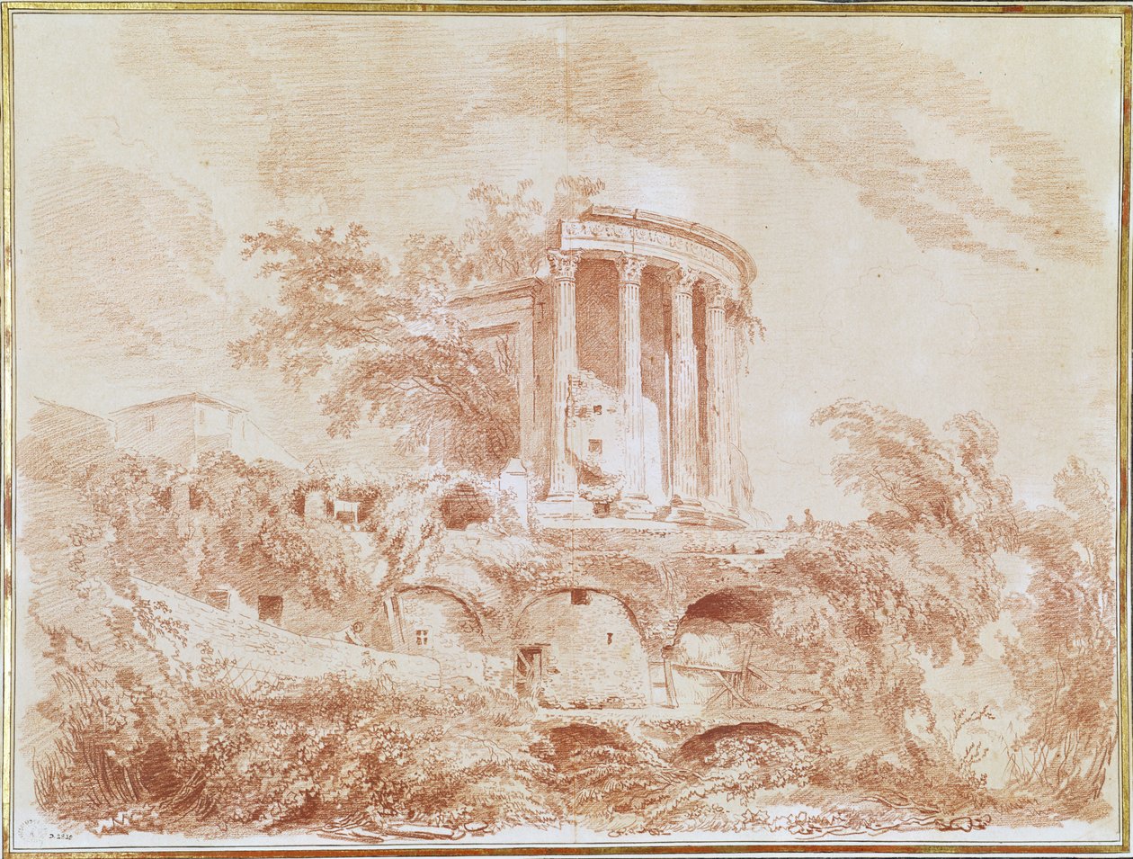 Templo do Sybil no Tivoli (giz vermelho sobre papel) de Jean Honore Fragonard