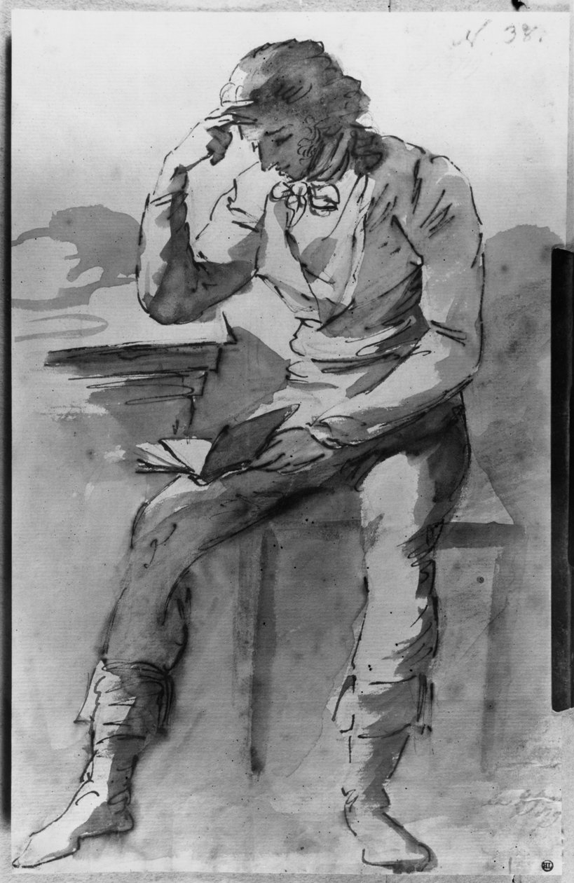 O Reader (tinta e lavagem no papel) de Jean Honore Fragonard
