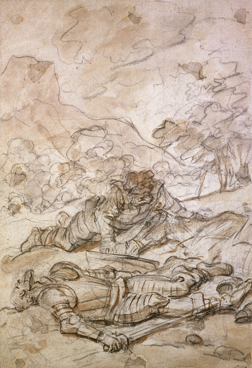 A triste situação de Dom Quixote e Sancho Panza, maltratada pelos escravos da galera, século XVIII de Jean Honore Fragonard