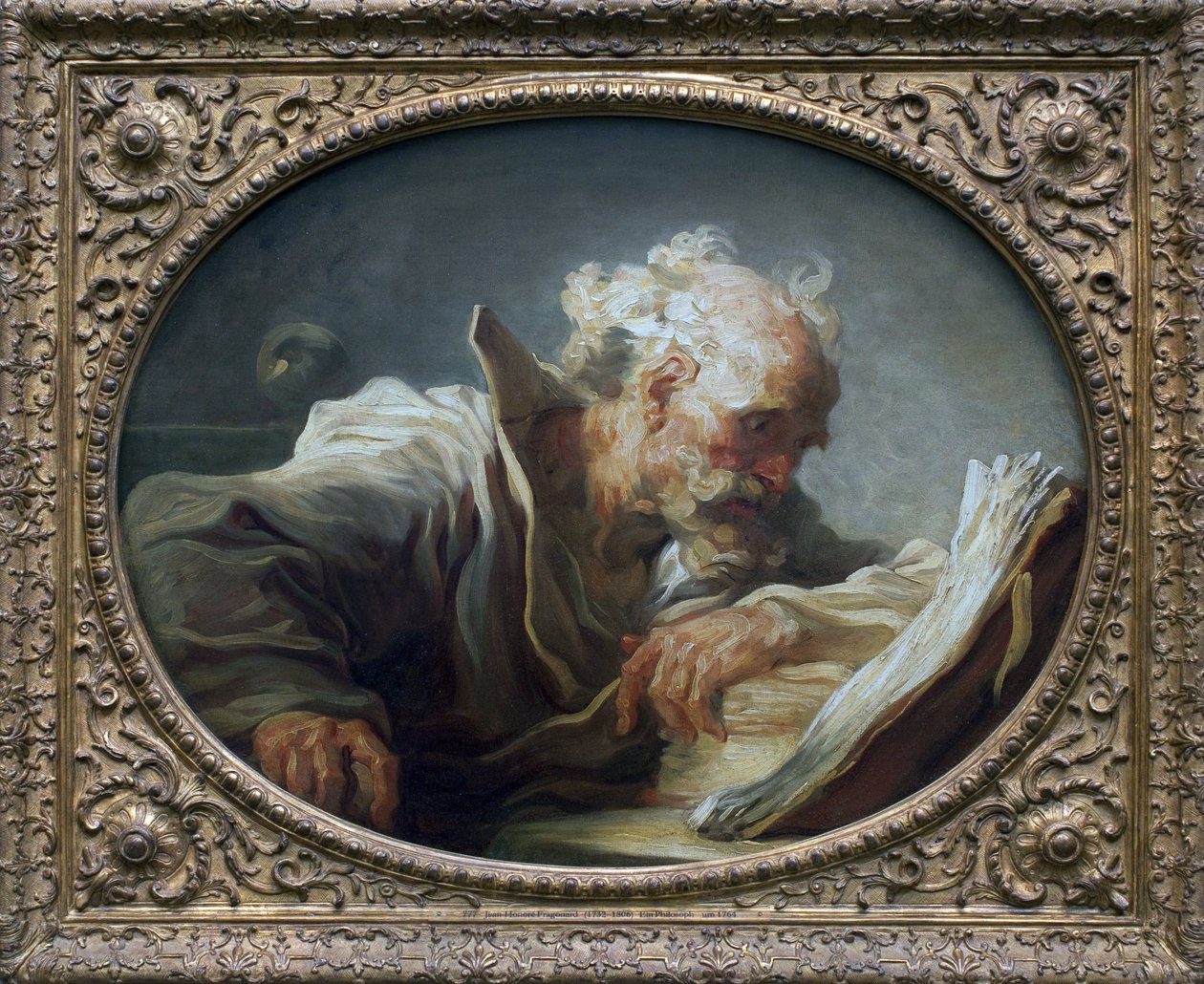O filósofo. Pintura de Jean Honore Fragonard (1732-1806), óleo sobre tela, cerca de 1764. Arte francais do século XVIII. Kunsthalle, Hamburgo, Alemanha. de Jean Honore Fragonard