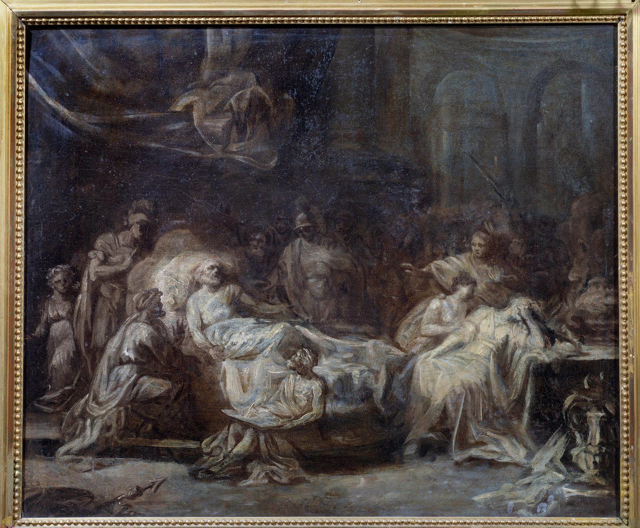 A Família da Vontade reuniu-se em torno de um homem velho com a agonia a ditar a sua vontade. Desenho de preparação de Jean Baptiste Fragonard (1732-1806) Reims do século XVIII, Musee des Beaux Arts de Jean Honore Fragonard