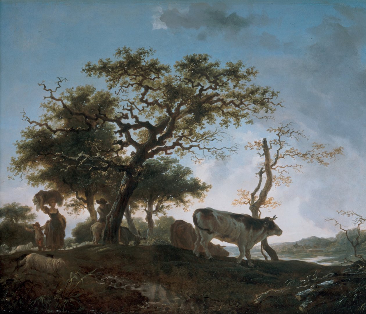 Mulher jovem e um pastor a conduzir os seus rebanhos de Jean Honore Fragonard