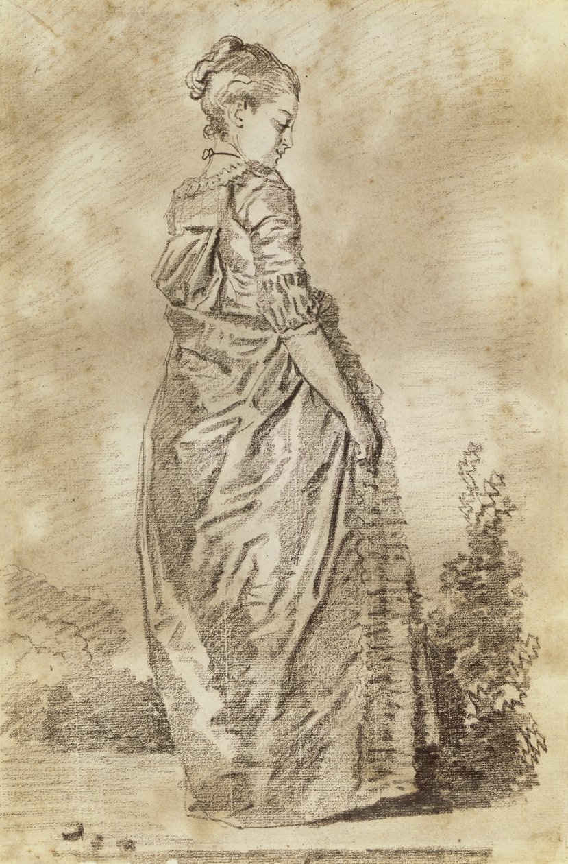 Jovem mulher andando (giz vermelho sobre papel) de Jean Honore Fragonard
