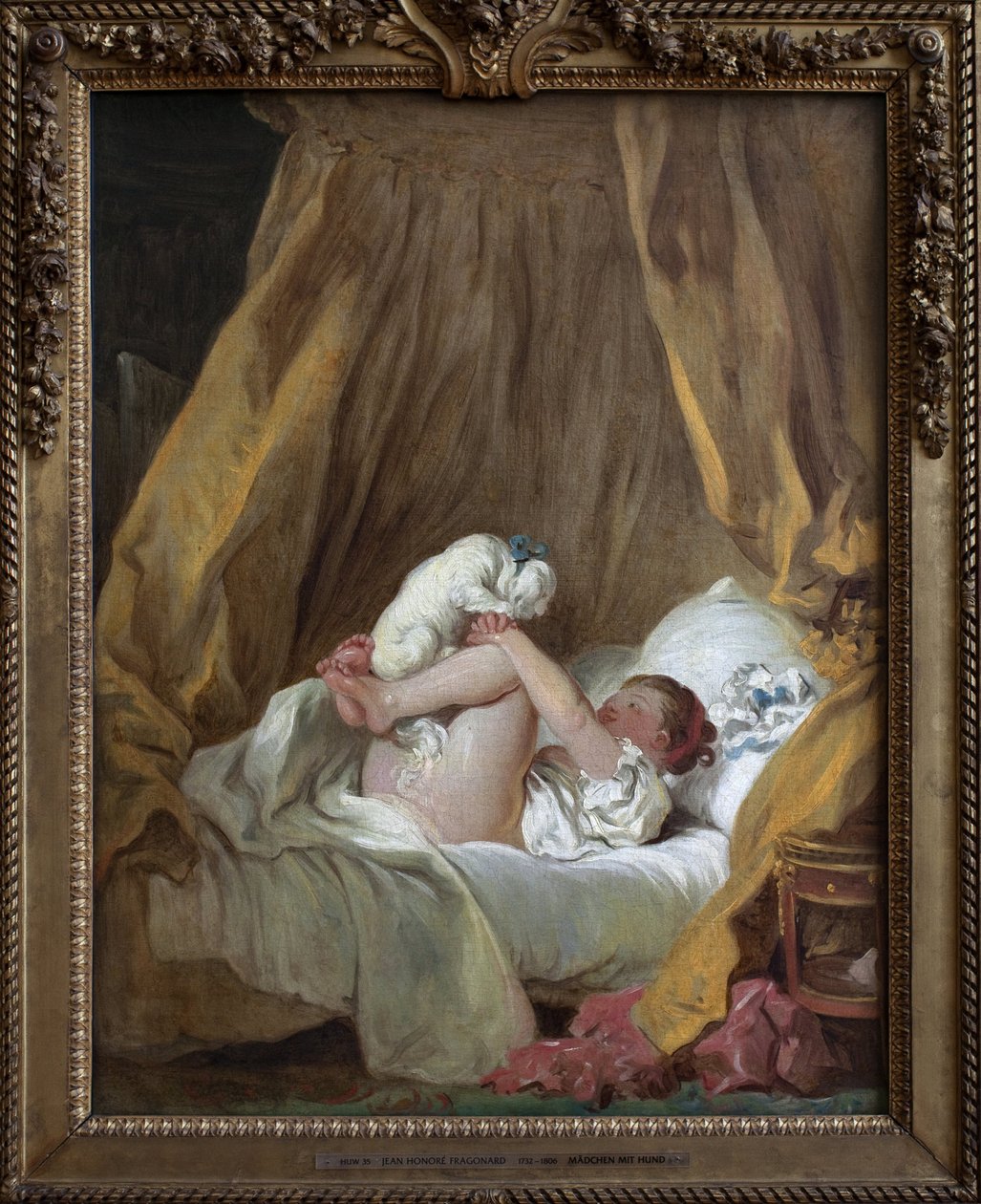 Menina com um cão. Pintura de Jean Honore Fragonard (1732-1806), óleo sobre tela de Jean Honore Fragonard