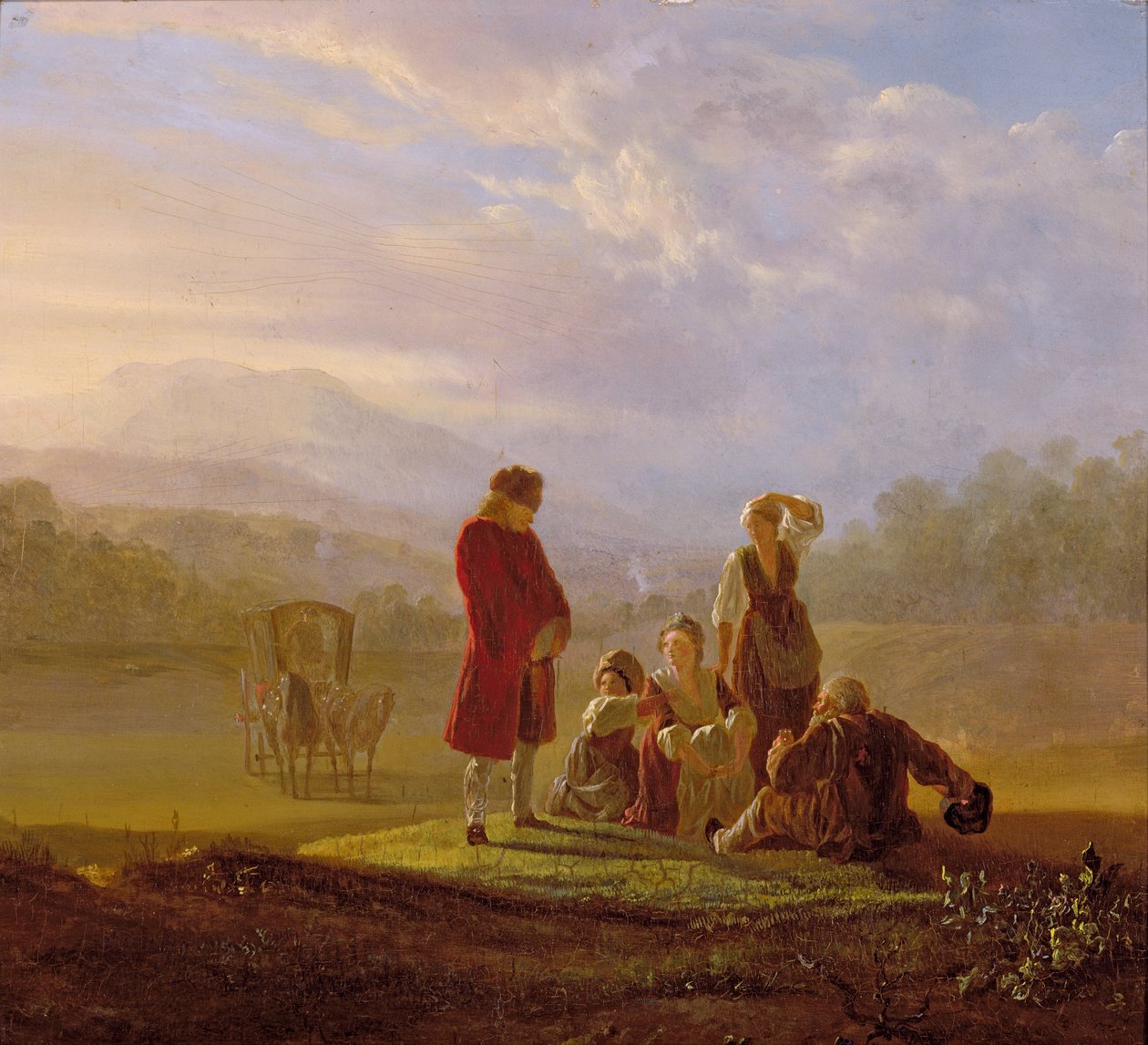 Voltaire conversando com os camponeses em Ferney de Jean Huber