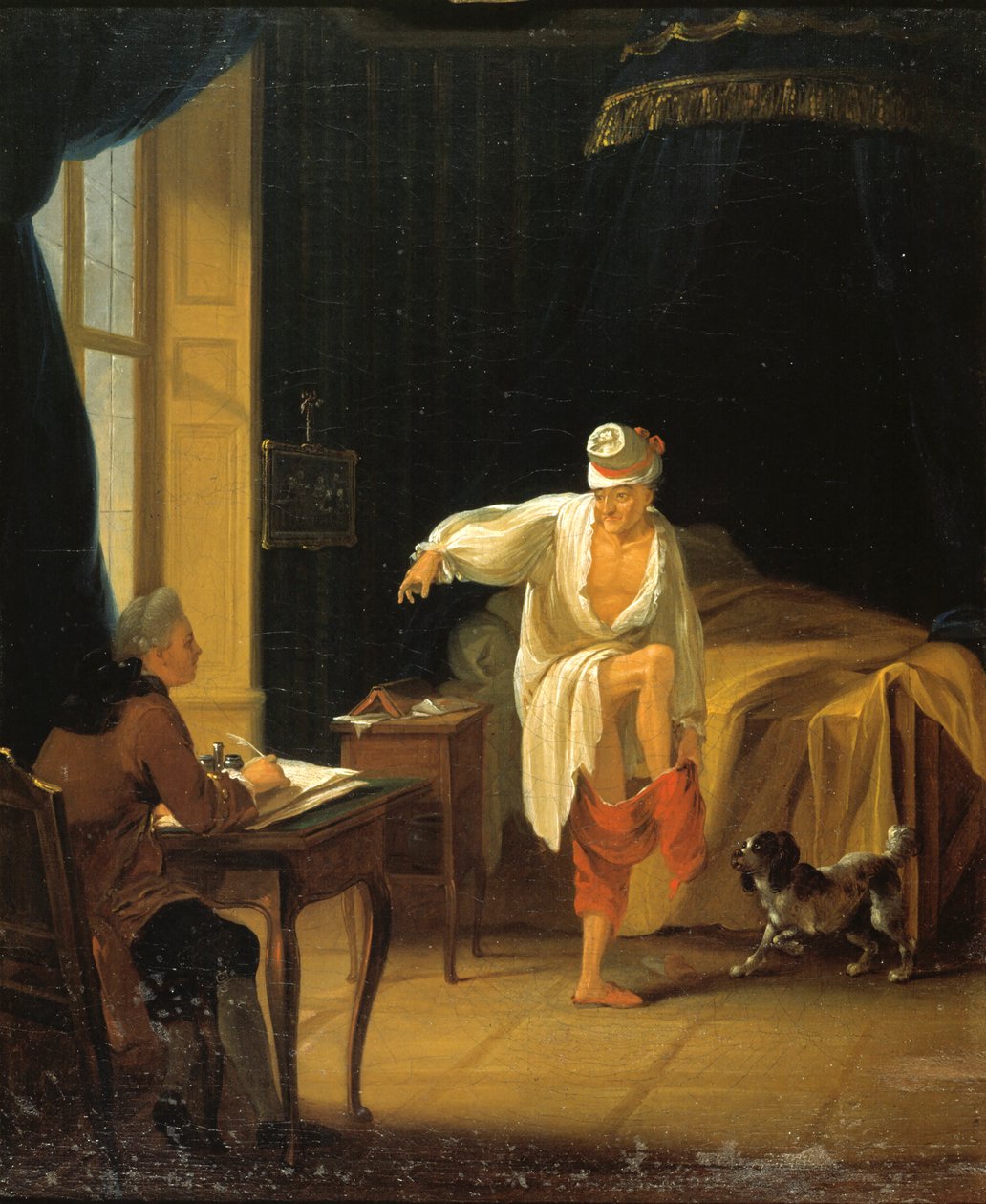 Voltaire levantando-se em Ferney, ca 1772. de Jean Huber