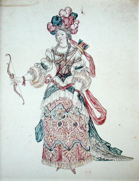 Mulher com um arco, figurino teatral (wc no papel) de Jean II Berain