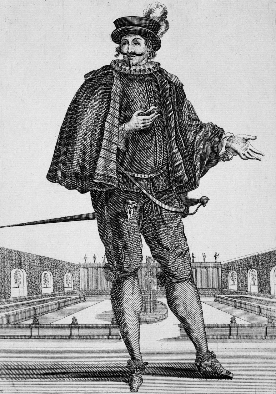 Capitan Spezzaferro, figurino de palco, gravura de Jean Berain the Elder (1637-1711), França de Jean I  Berain