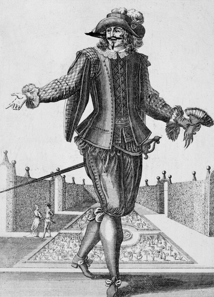 Ator sério, figurino de palco, gravura de Jean Berain o Ancião (1637-1711), França de Jean I  Berain