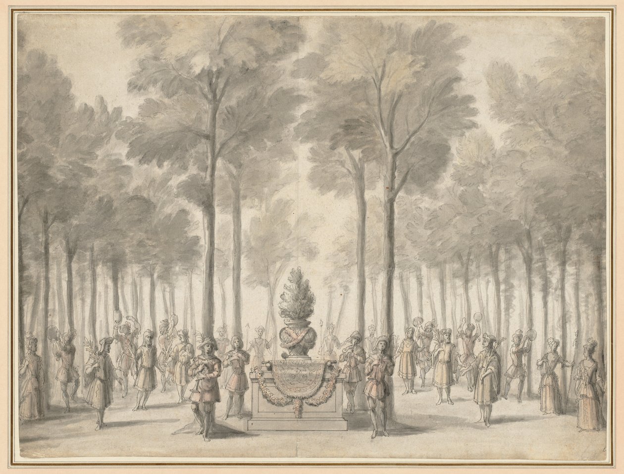Design para o Divertissement de "La Pastorale" (Primeira entrada da ópera-ballet "Les Muses" de Danchet e Campra") de Jean I Berain