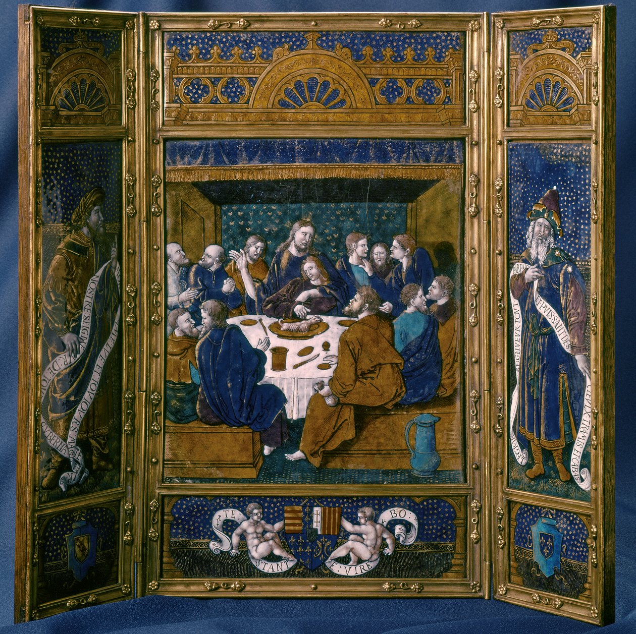 A Última Ceia, Tríptico, esmalte de Limoge, c.1545 (esmalte cloisonne) de Jean I Pénicaud