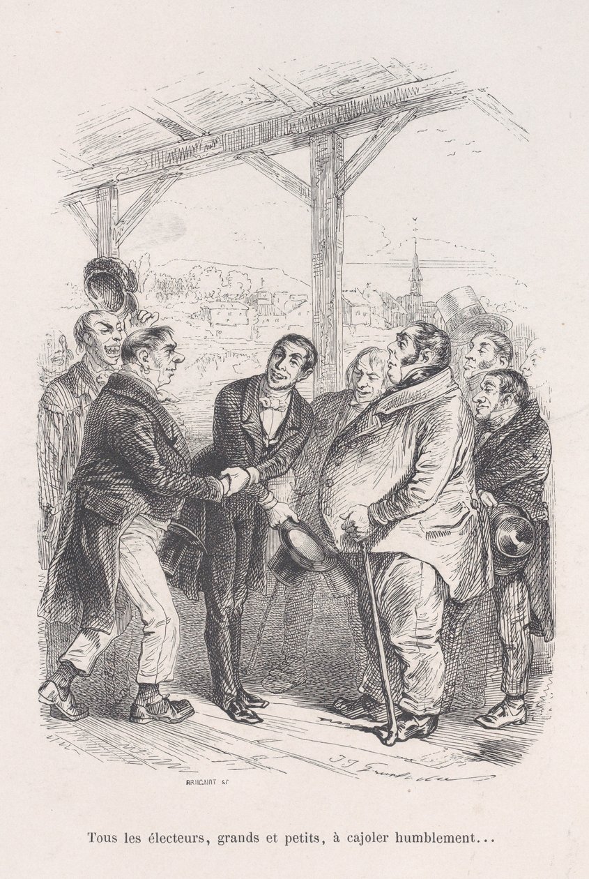 Todos os eleitores, grandes e pequenos, se reúnem para humildemente persuadir uns aos outros... desde as Pequenas Misérias de..., 1843. de Jean Ignace Isidore Gérard