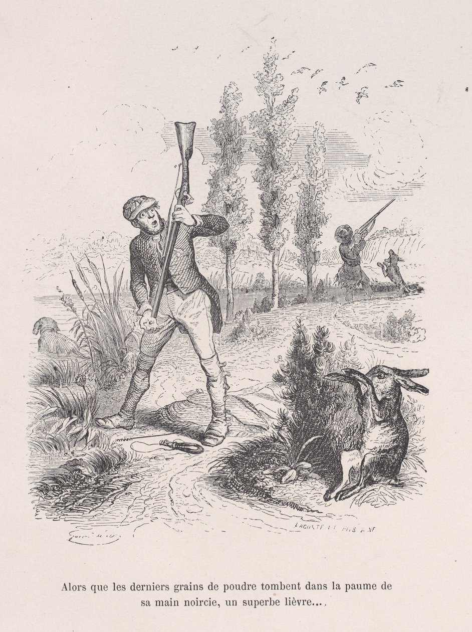 Quando os últimos grãos de pó caem na palma da sua mão negra, uma lebre soberba... fr..., 1843. de Jean Ignace Isidore Gérard