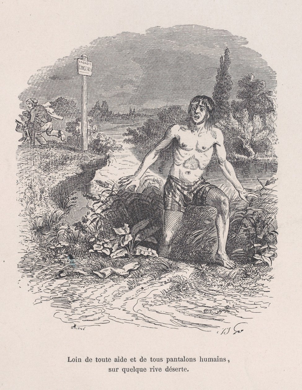 Longe de toda ajuda e sem calças, em alguma margem deserta das Pequenas Misérias de H..., 1843. de Jean Ignace Isidore Gérard