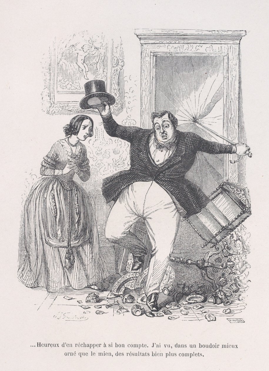 ...Feliz por se safar tão barato. das Pequenas Misérias da Vida Humana, 1843. de Jean Ignace Isidore Gérard