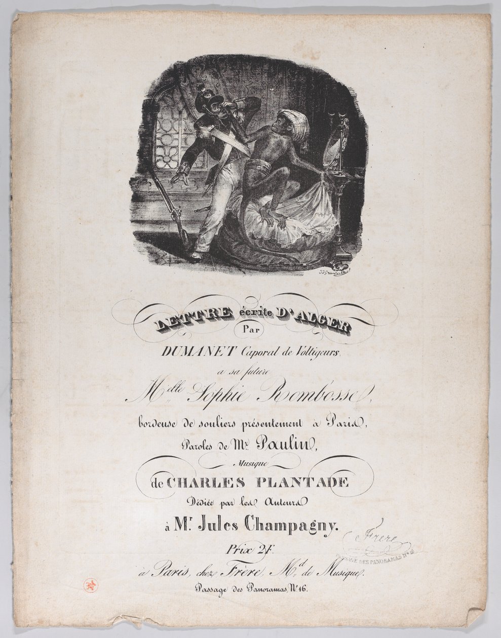 Carta escrita de Argel, ca. 1835. de Jean Ignace Isidore Gérard