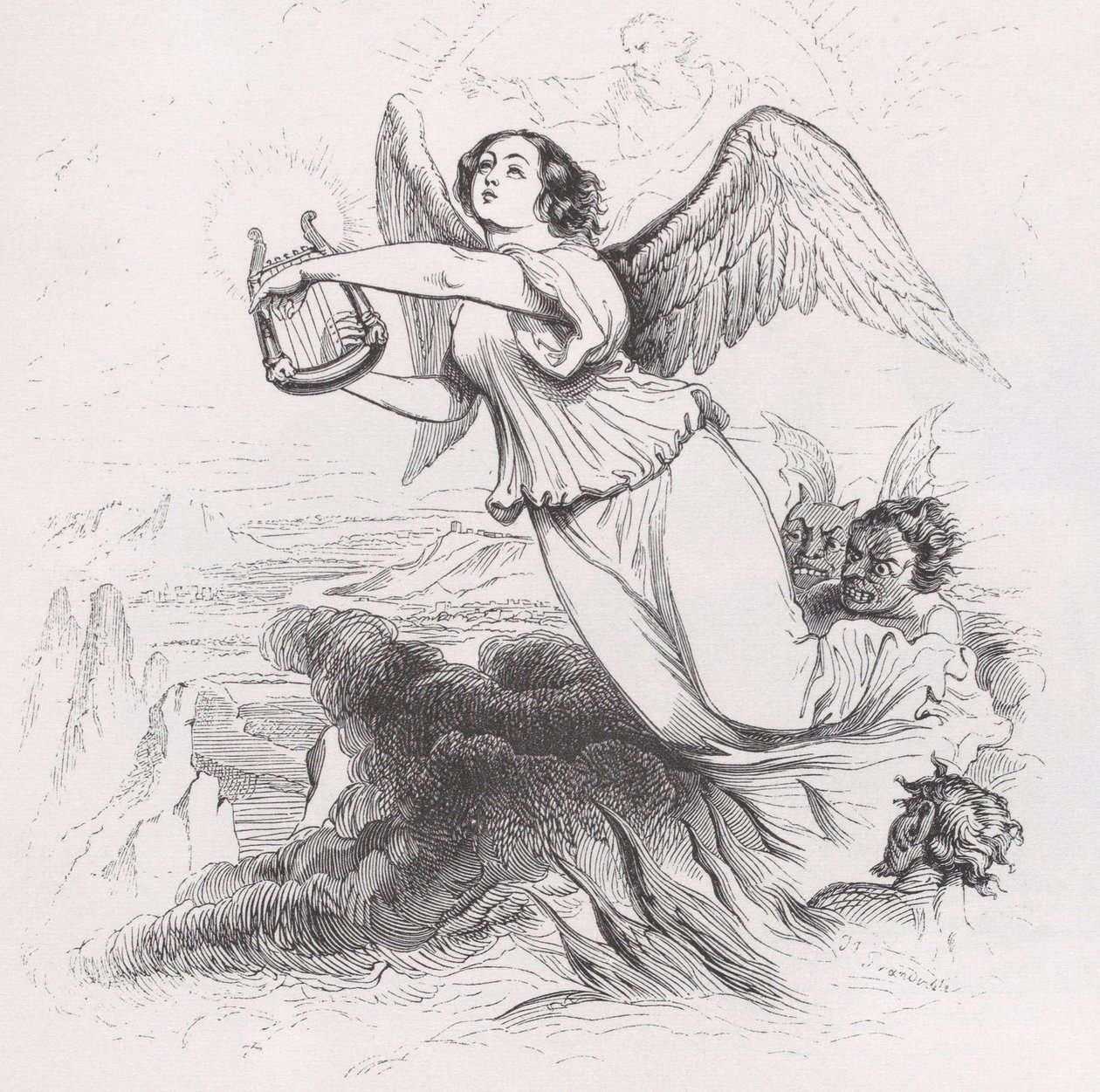 O anjo exilado de The Complete Works of Béranger, 1836. de Jean Ignace Isidore Gérard