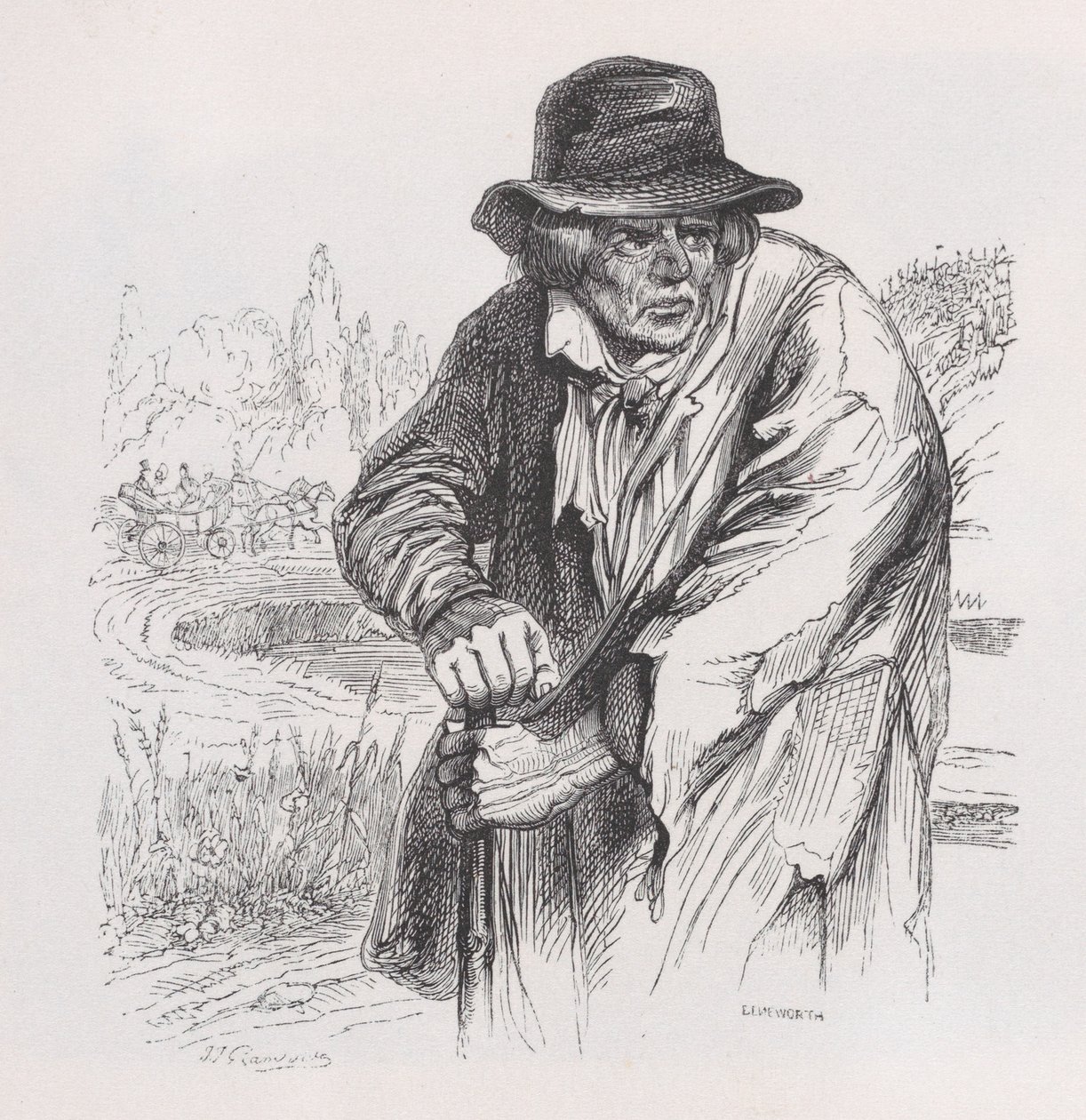 O Vagabundo Velho de The Complete Works of Béranger, 1836. de Jean Ignace Isidore Gérard