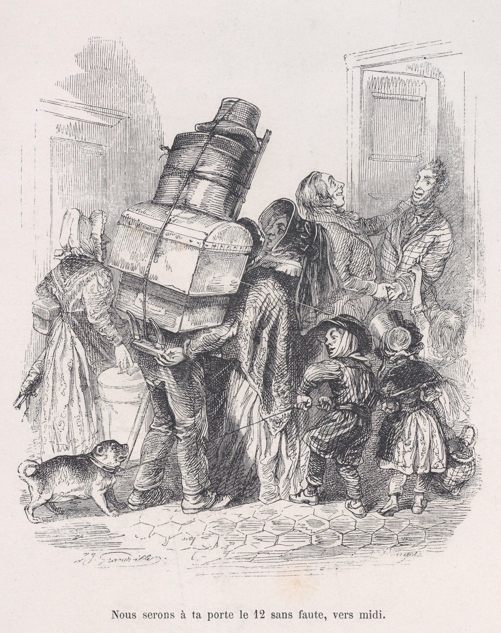 Estaremos à sua porta ao meio-dia sem falta. das Pequenas Misérias da Vida Humana, 1843. de Jean Ignace Isidore Gérard
