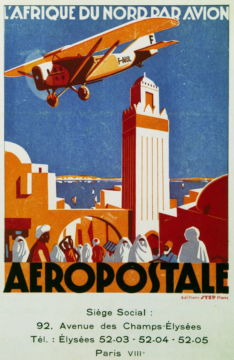 Aeropostale (correio aéreo), ligações aéreas com o Norte de África, cartaz, França de Jean Jacquelin