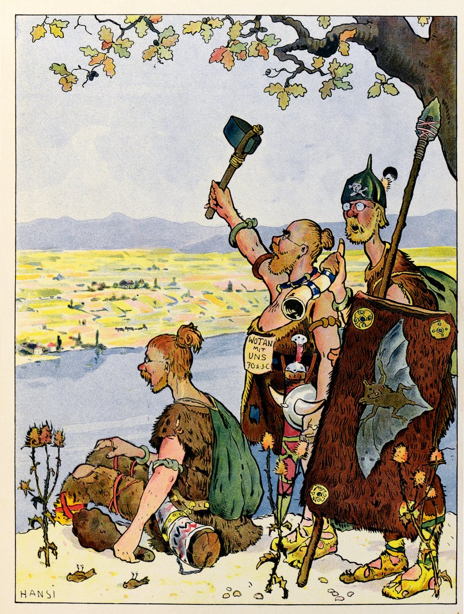 A história da Alsácia conta às crianças; Les Germains vê a Alsácia do outro lado do Reno; de Jean Jacques (1873 1951) Waltz