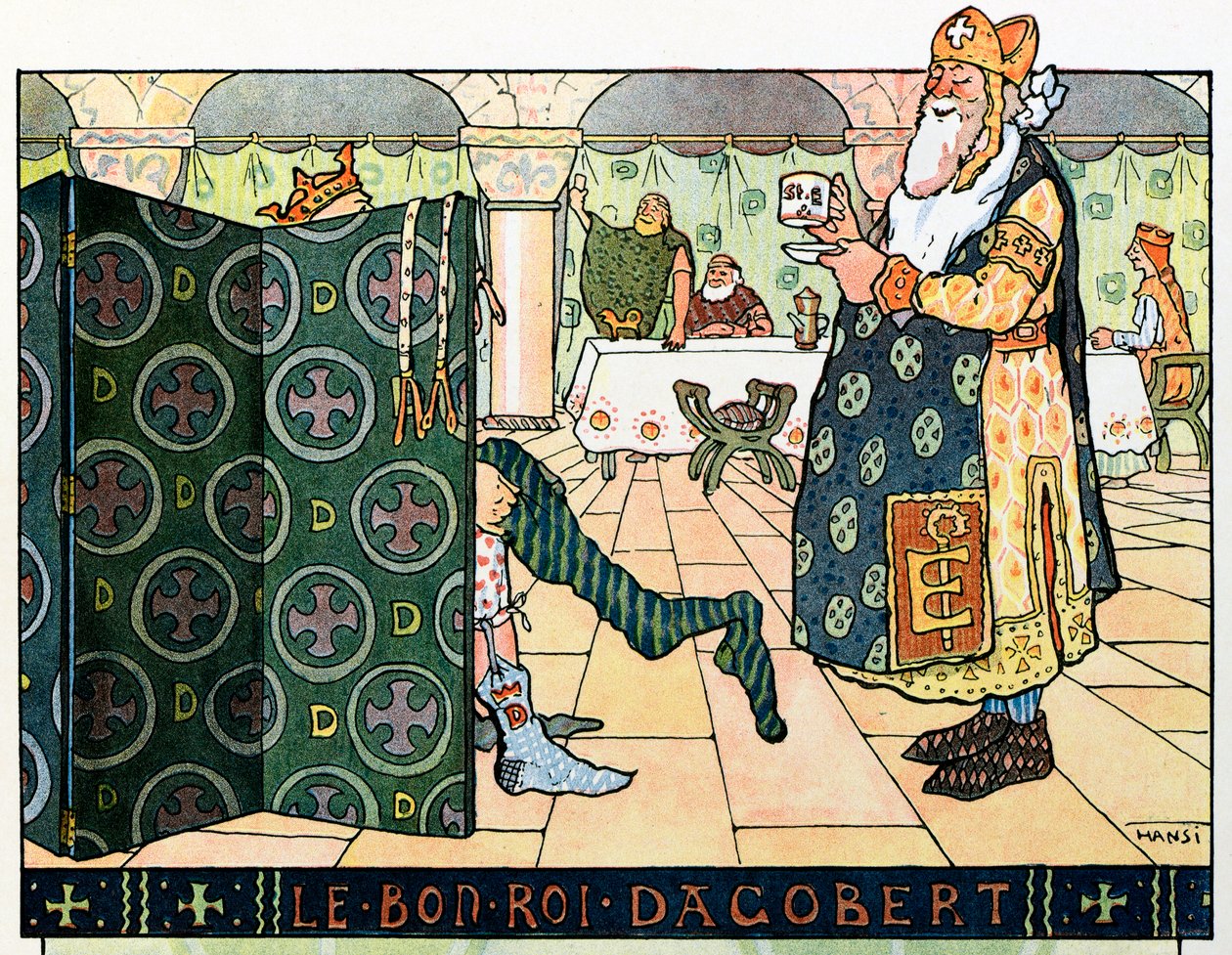 A história da Alsácia conta as crianças pelo Tio Hansi por Jean Jacques Waltz dit Hansi (1873-1951), colecção privada: O Bom Rei Dagobert (cerca de 602- cerca de 639); Atenção! A utilização desta obra pode ser sujeita a um pedido de autorização de terceiro de Jean Jacques (1873 1951) Waltz
