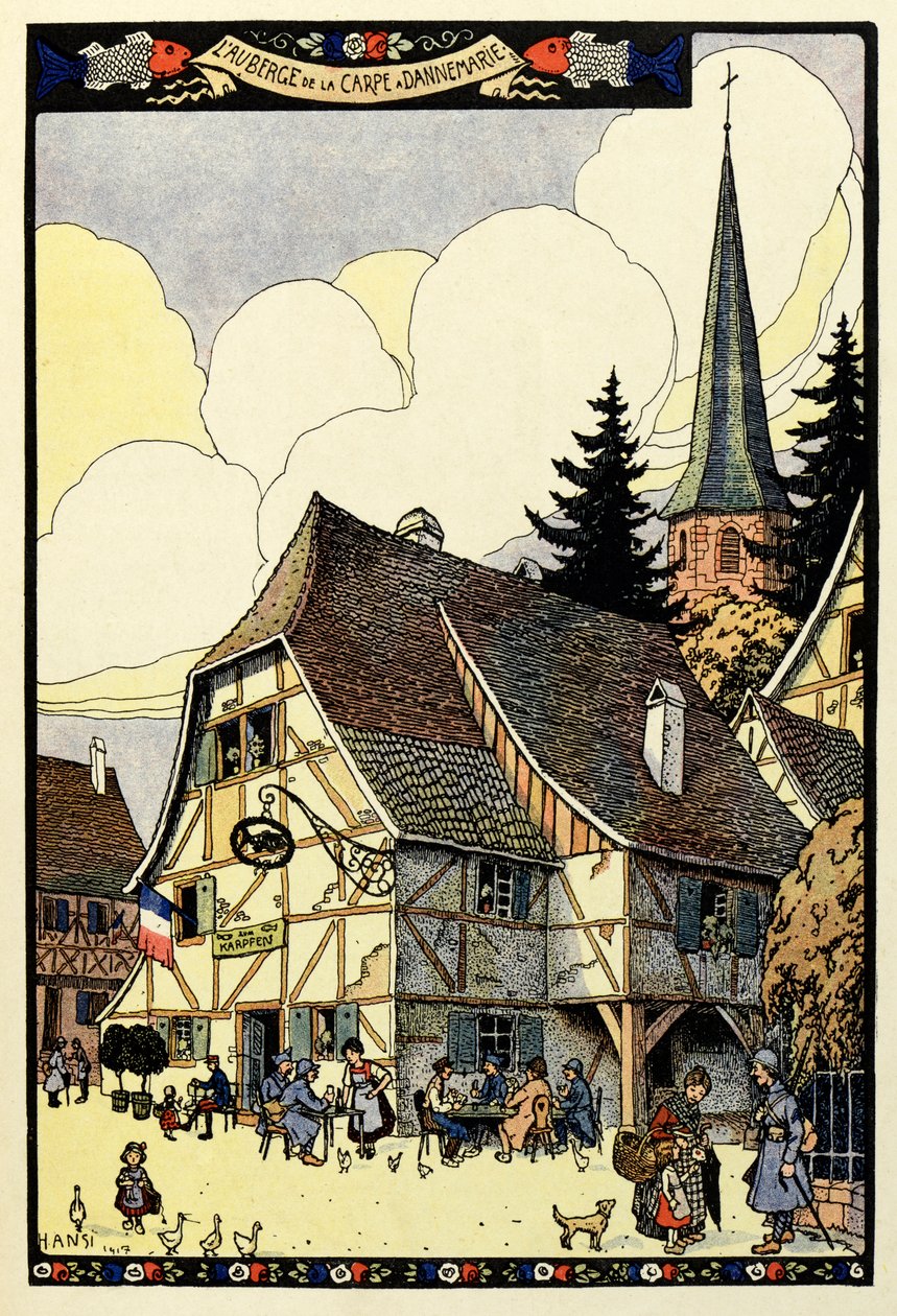 O paraíso tricolor; Auberge de la carpa em Dannemarie 1917 de Jean Jacques (1873 1951) Waltz