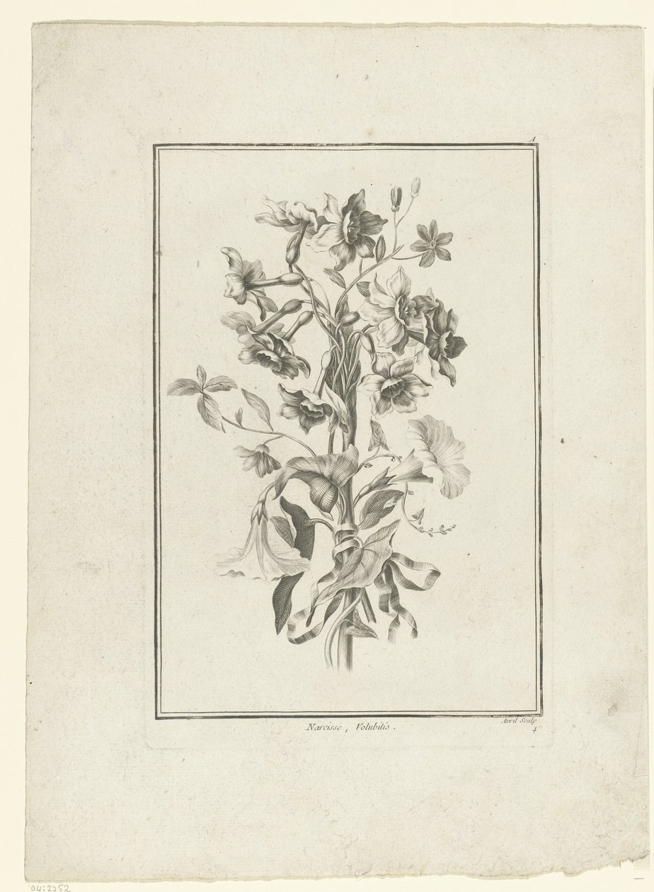 Ramos de narciso e bindweed
Narcisse, Volubilis (título sobre o objecto)
IIª Cahier de Bouquets (título da série) de Jean Jacques Avril (I)