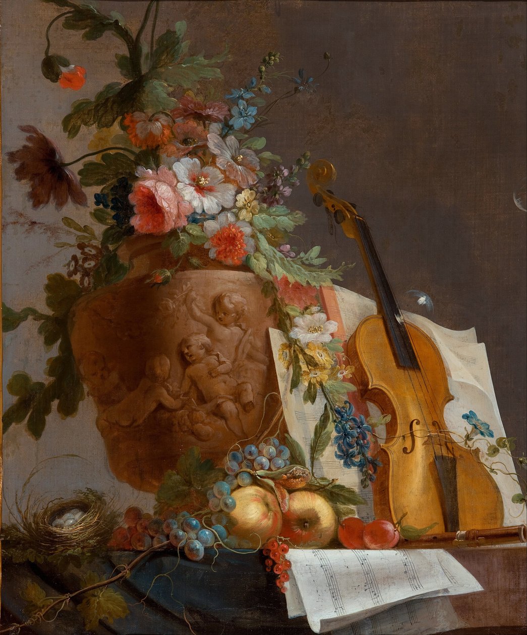 Ainda vida com flores e um violino, c. 1750 de Jean Jacques Bachelier