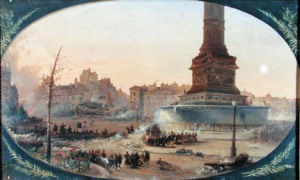 Vista da Praça da Bastilha e da Barricada em Faubourg Saint-Antoine, 25 de Junho de 1848 de Jean Jacques Champin
