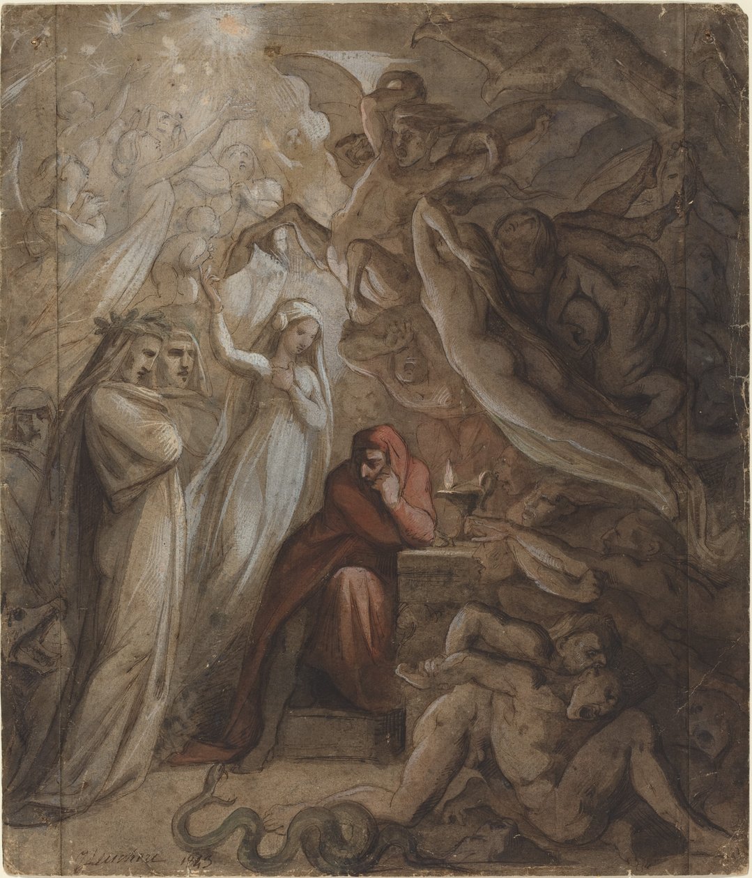 Dante Meditando sobre a "Divina Comédia" de Jean Jacques Feuchere