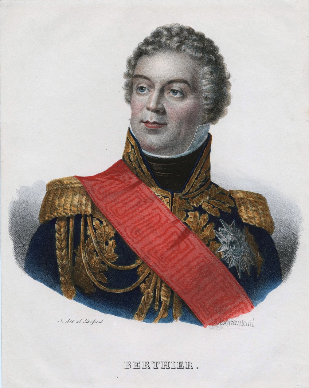 Louis Alexandre (Louis-Alexandre) Berthier (1753-1815), Príncipe de Wagram, Príncipe de Neuchatel - Monanteuil, Jean-Jacques-Francois (1785-1860) - 1835 - Litografia, aguarela - 32x24,5 - Coleção Particular de Jean Jacques Francois Monanteuil