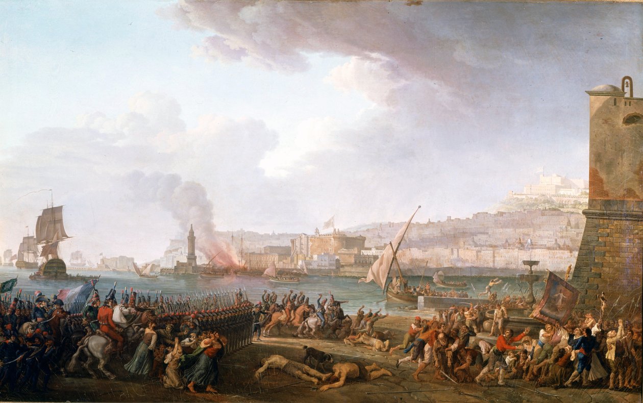 Entrada do exército francês comandado pelo General Championet em Nápoles, 21/01/1799. Pintura por Taurel Jean Jacques François (1757 - 1832). 1799. Castelos de Versalhes e Trianon. de Jean Jacques Francois Taurel