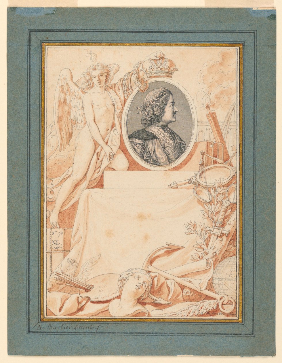 Desenho, Frontispício para uma História de Pedro, o Grande, ca. 1780 de Jean Jacques Francois Le Barbier