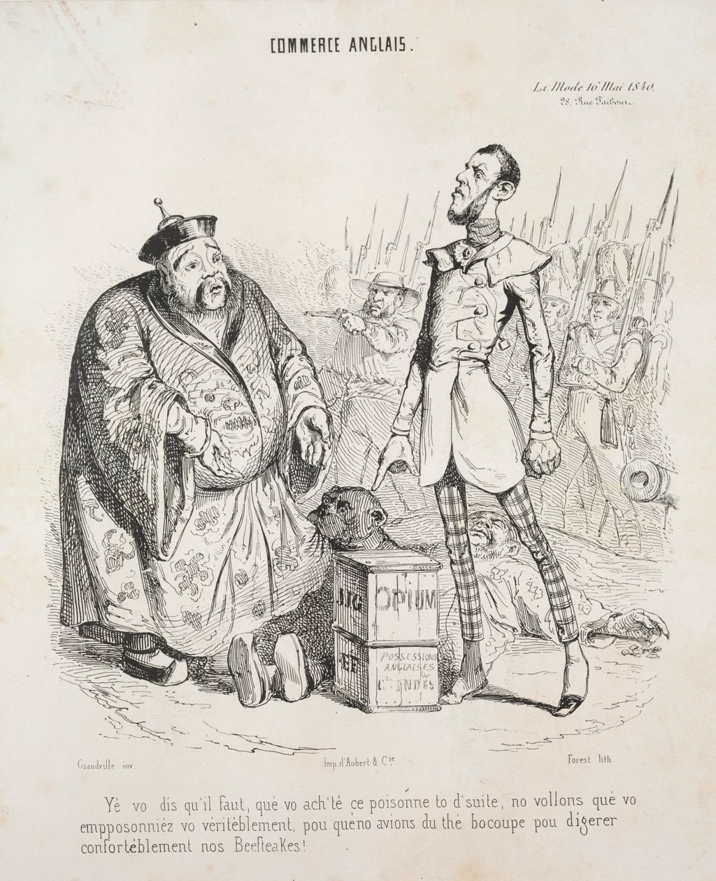 Comércio inglês. Você diz que é necessário que você compre este veneno para enganar ..., 1840. de Jean Jacques Grandville