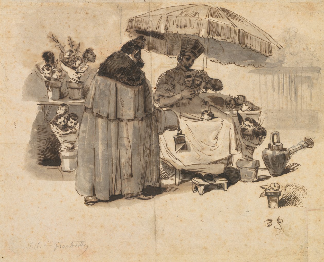 Estudo para "Au Bouquet de persil," (Um Buquê de Salsa) de Jean Jacques Grandville