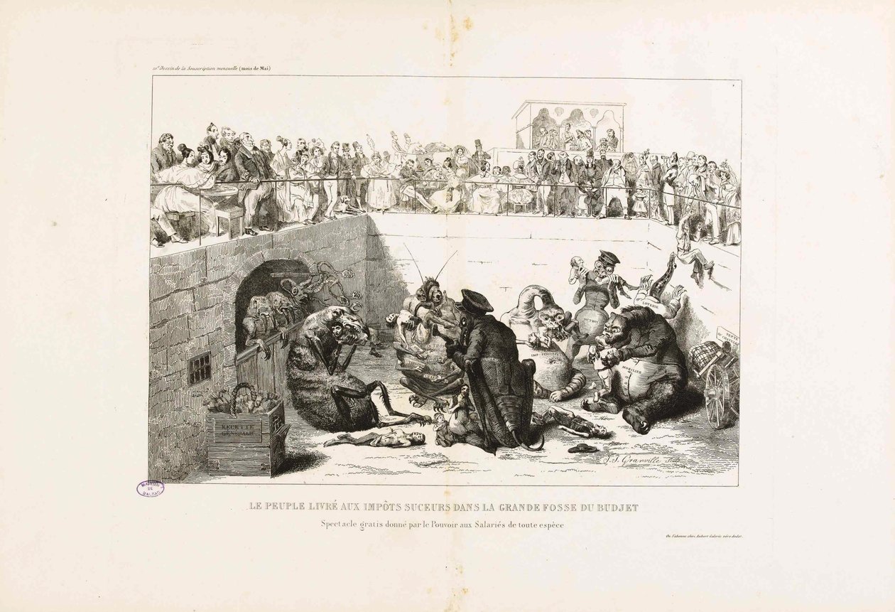 As pessoas entregues aos impostos vampiros. De La Caricatura, 1833. de Jean Jacques Grandville