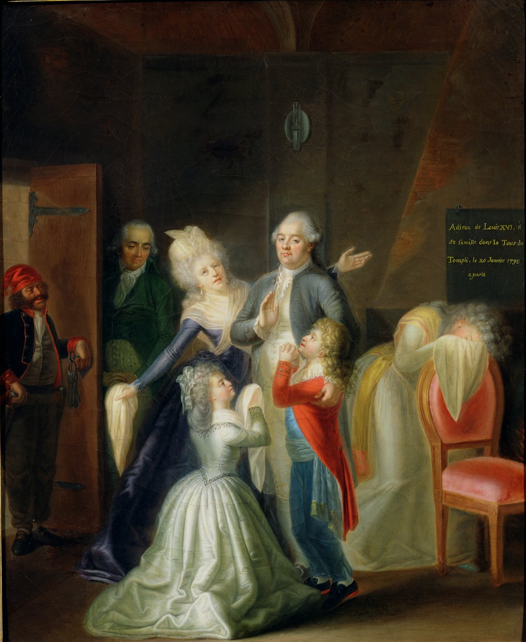 Adeus a Luís XVI por sua família no templo, 20 de janeiro de 1793 de Jean Jacques Hauer