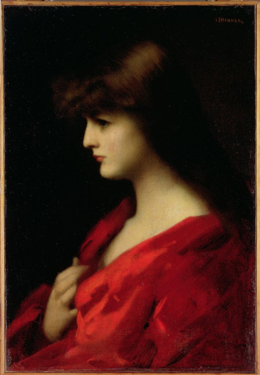 Estudo de uma mulher de vermelho no início da década de 1890 de Jean Jacques Henner