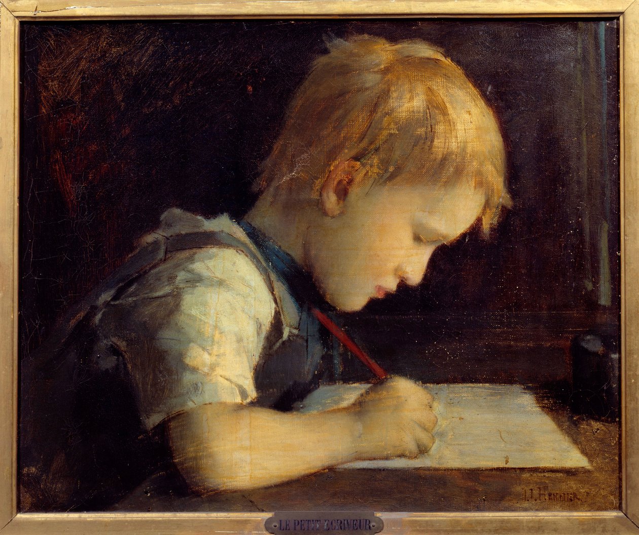 O pequeno escritor Paul Henner (1860-1867) sobrinho do artista Pintura de Jean Jacques Henner (1829-1905) Paris do século XIX, Musee du Petit Palais de Jean Jacques Henner
