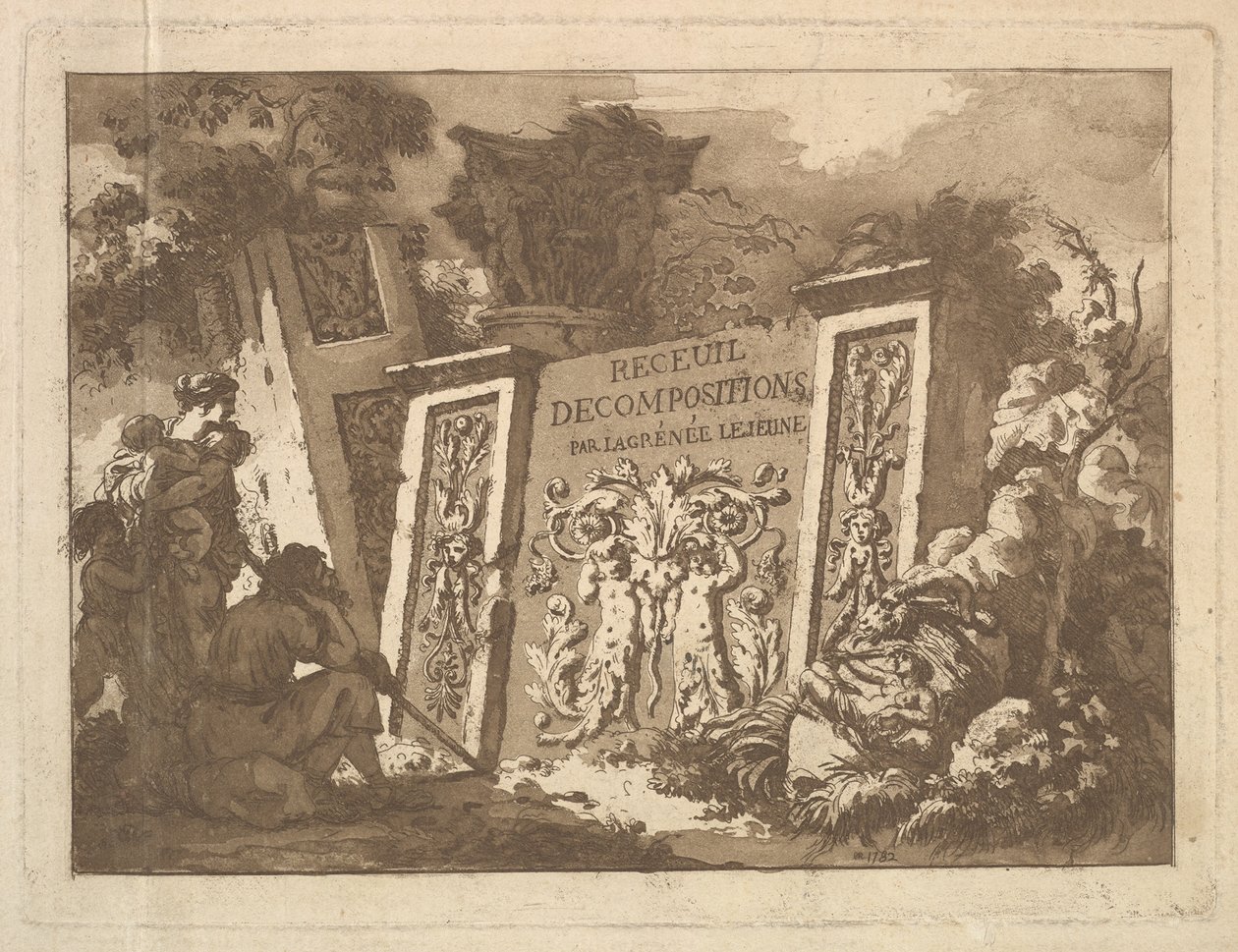 Frontispício, de Recueil de Compositions par Lagrenée Le Jeune Collection of Compositio..., 1782. de Jean Jacques Lagrenee