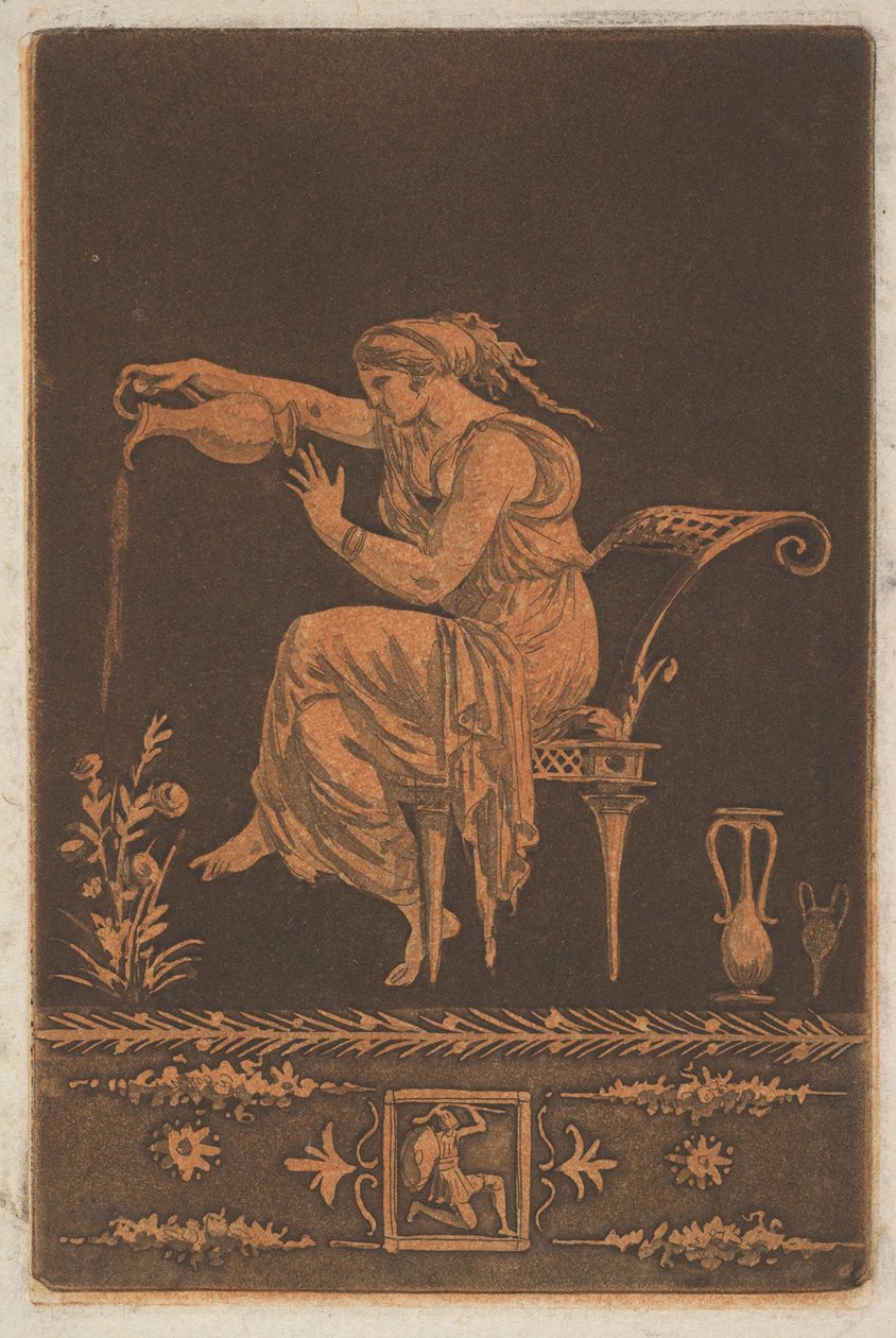 Jovem mulher envolta, sentada, regando..., ca. 1784. de Jean Jacques Lagrenee