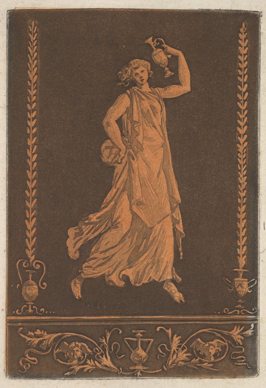Jovem drapeada, andando da esquerda para a direita, carregando um vaso de metal Jovem drapeada..., ca. 1784. de Jean Jacques Lagrenee
