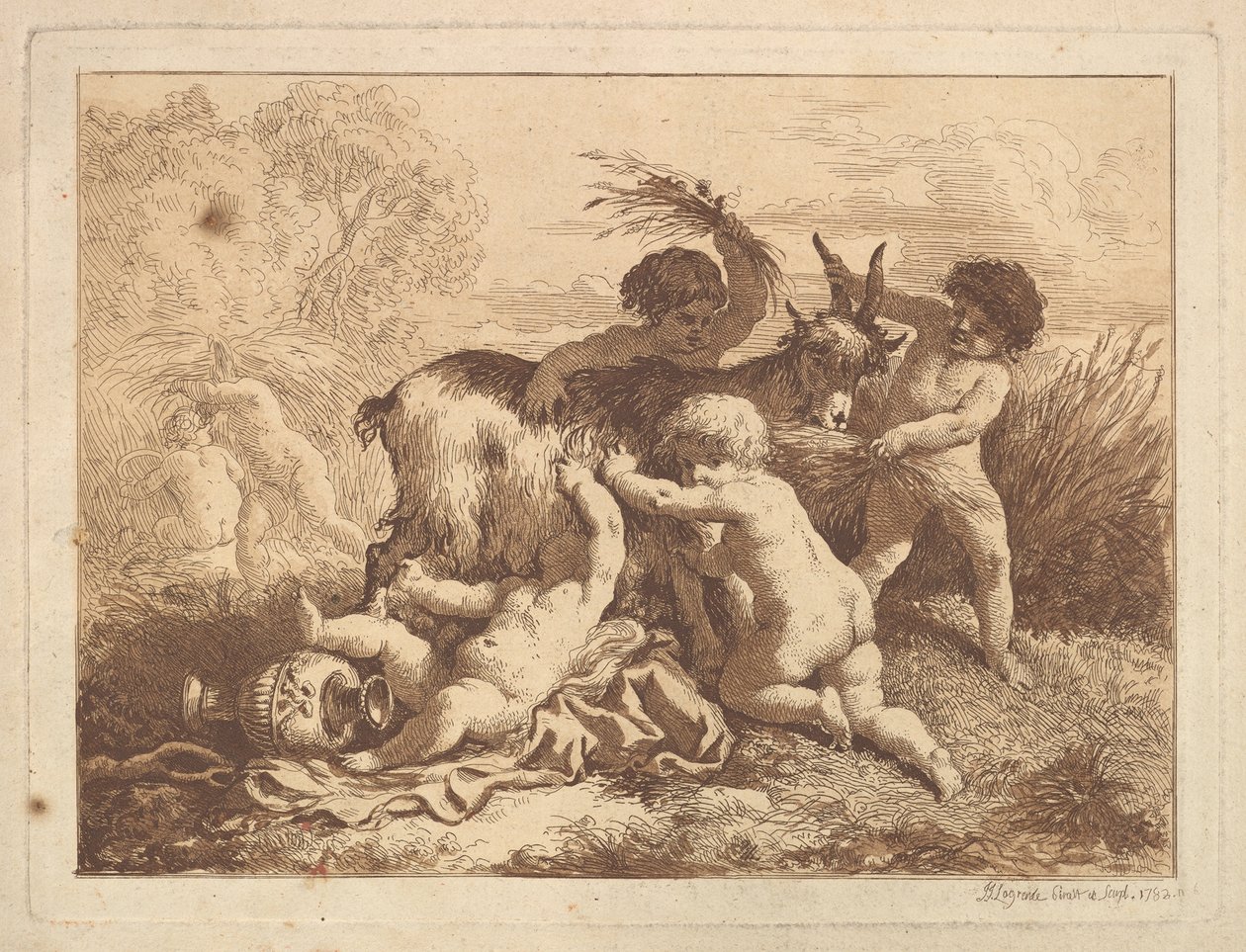The Young Harvesters and the Goat, em álbum cont..., 1782. de Jean Jacques Lagrenee