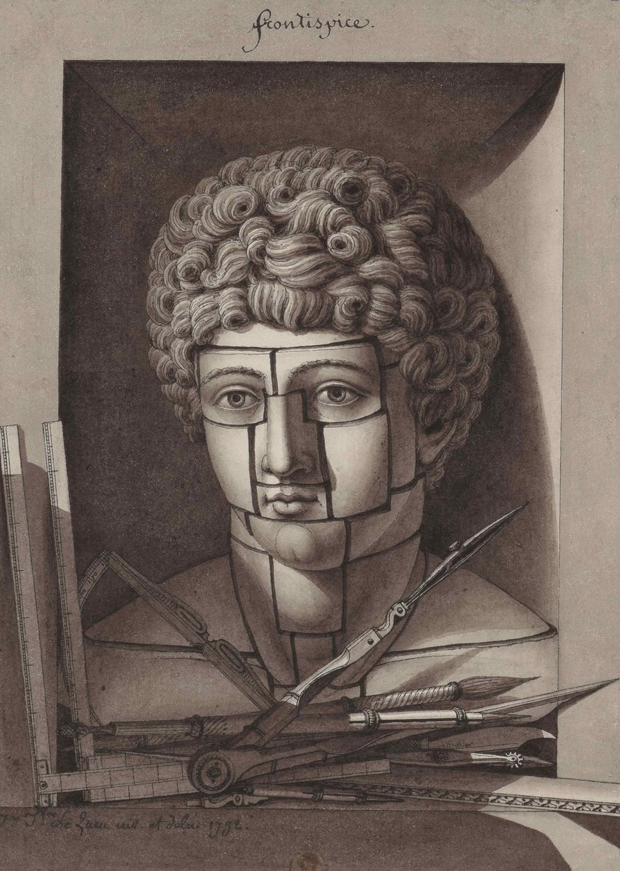 Frontispício do novo método aplicado aos princípios elementares do desenho, 1792. de Jean Jacques Lequeu