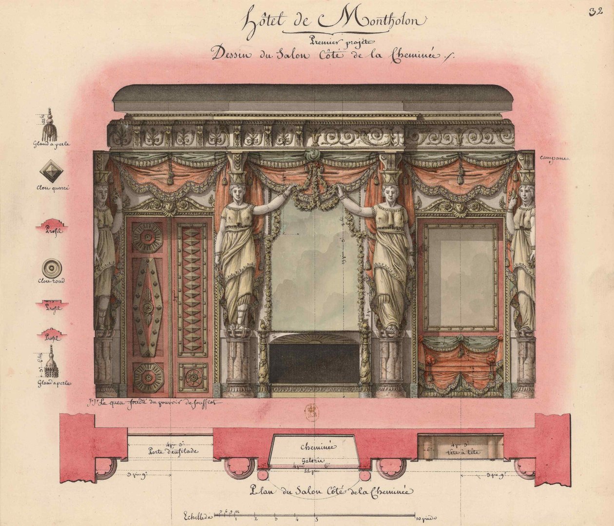 Montholon Hotel. Projeto de exposição, 1786. de Jean Jacques Lequeu