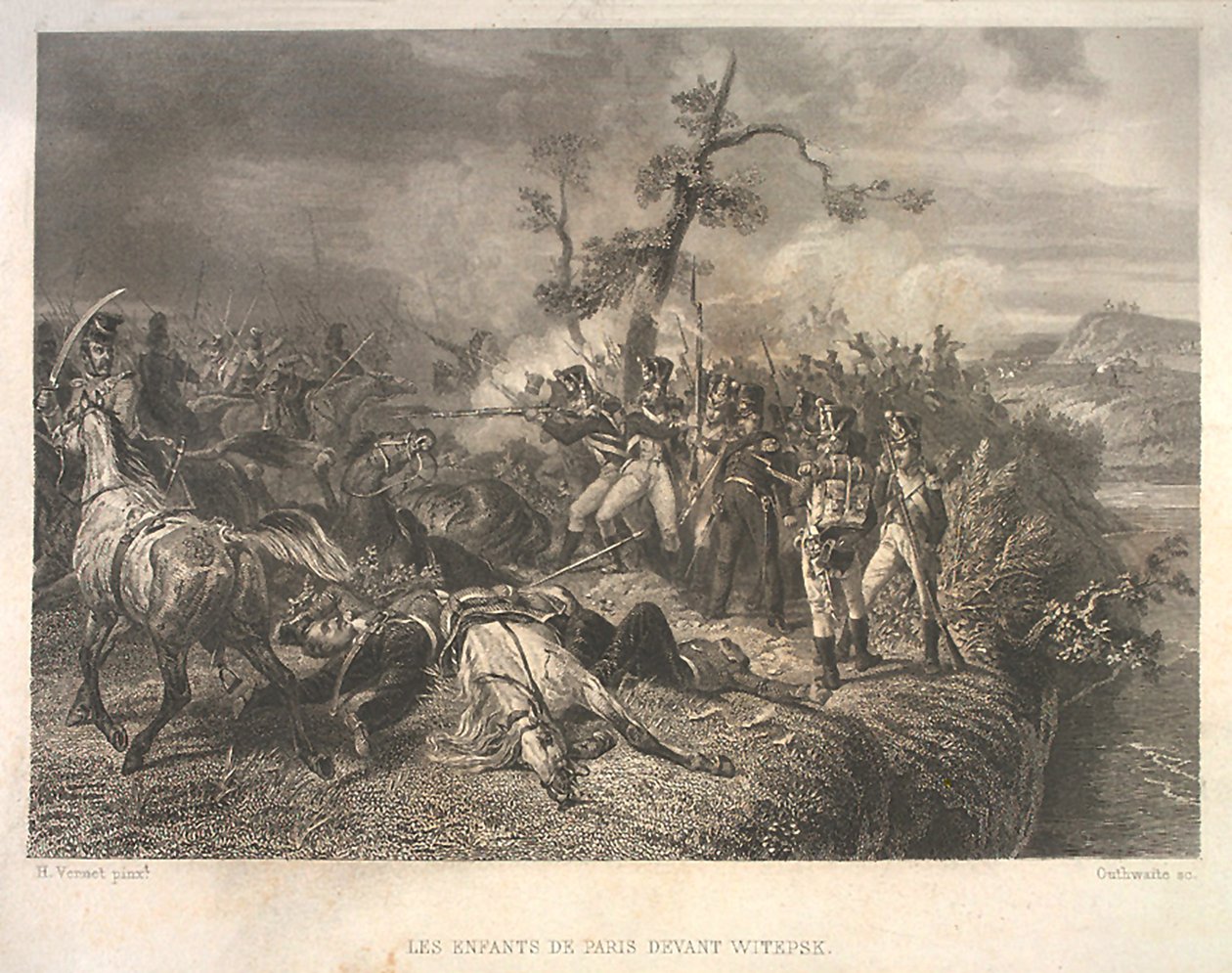Batalha entre tropas russas e cavalaria francesa perto de Ostrovno 25-26 de julho de 1812 de Jean Jacques Outhwaite