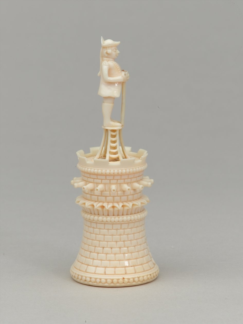 Torre branca, peça de xadrez, Índia, 1820 por volta de de Jean Jacques Scherrer