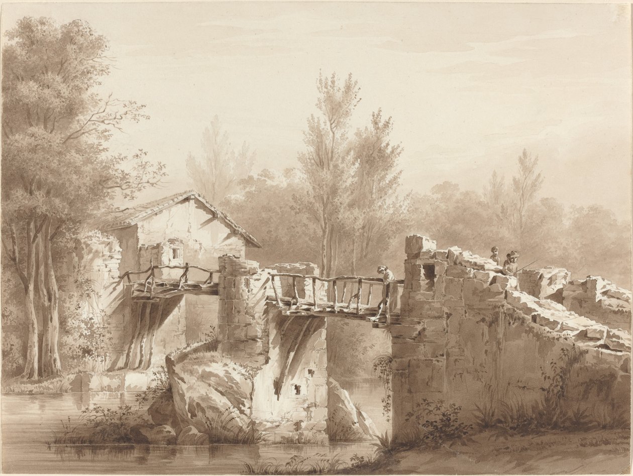 Uma estrada secundária através de uma ponte antiga de Jean Jacques de Boissieu