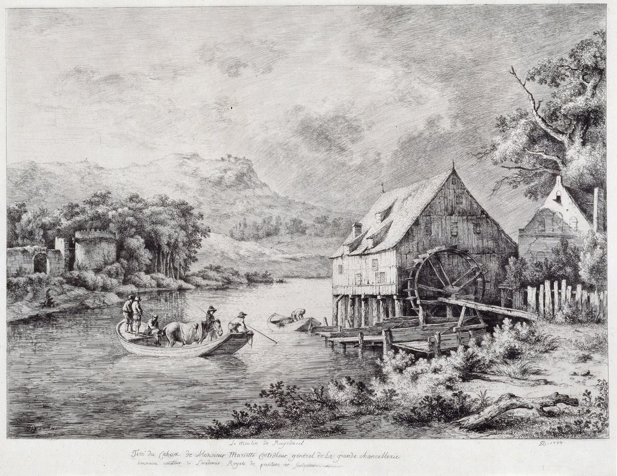 Um moinho às margens do rio, 1774 de Jean Jacques de Boissieu
